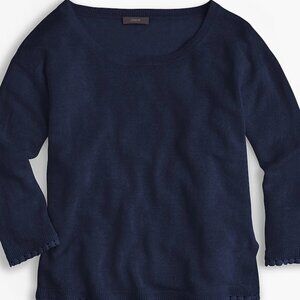 J Crew Boxy Cut 100% linen tee with dot lace trim - navy blue - medium